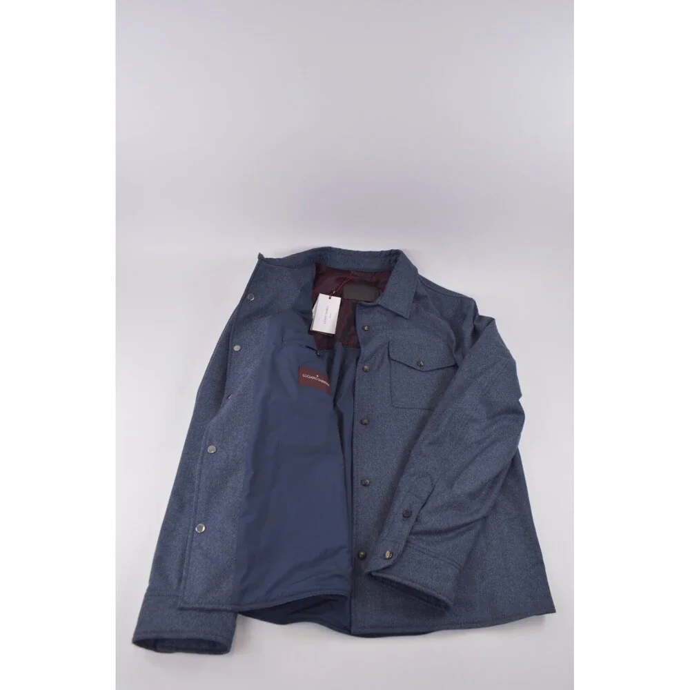 Luciano Barbera NWT Outerwear Over Shirt Sz 48 S US Blue Flannel Wool Insulated